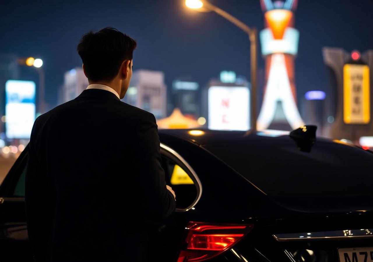Chauffeur opening the rear door of a luxury sedan